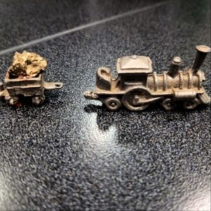 Vintage Pewter coal train miniature Engine and nugget cart